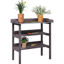 vidaXL Växtbord med hyllor grå 78x38x82,5 cm massivt granträ