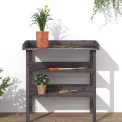 vidaXL Växtbord med hyllor grå 78x38x82,5 cm massivt granträ