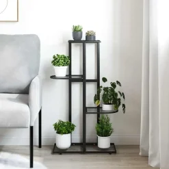 vidaXL Växtställ med 4 hyllor 43x22x76 cm svart metall