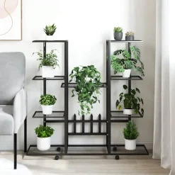 vidaXL Växtställ på hjul 94,5x24,5x91,5 cm svart järn