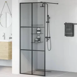 vidaXL Walk-in Duschvägg Svart 80 x 195 cm härdat glas